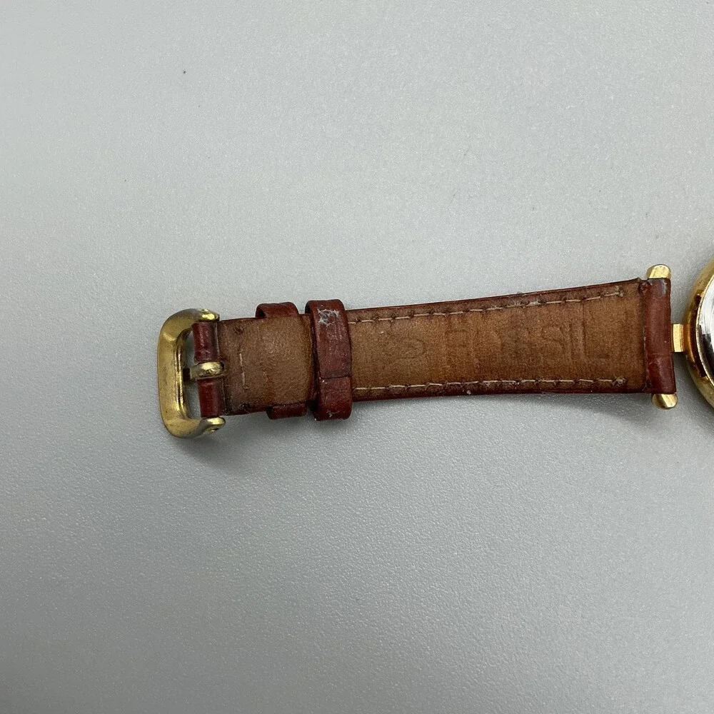 Vintage Fossil PC-9211 Womens Watch 27mm MOP Rivoli Brown Leather New Battery